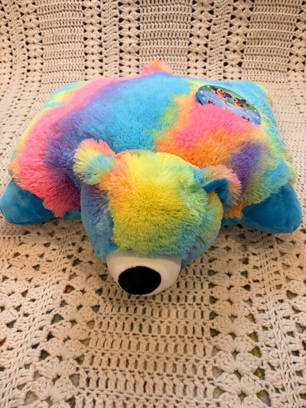 Pillow Pets Rainbow/Tie Dyed Peaceful Bear 18" New with Tags